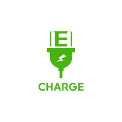 E letter concept with electric plug. Business logo design.