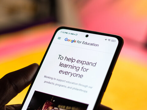 Assam, india - May 14, 2021 : Google for education logo on phone screen stock image.