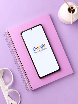 Assam, india - May 14, 2021 : Google for education logo on phone screen stock image.