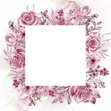 Watercolor Background Rose Gold Flowers And Leaves With White Space