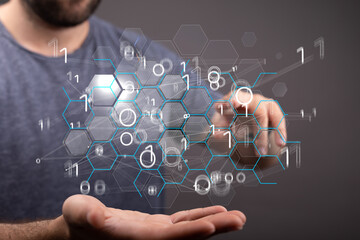 abstract lines with dots over dark background.