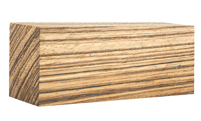 Wooden bar isolated on a white background. Zebrano, an exotic wood species.
