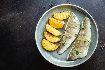 fish and chips fried potatoe snack  perch fish fresh seafood meal copy space food background rustic top view 