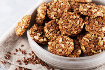 crispbread (from sesame seeds, flax seeds and other cereals), clos up