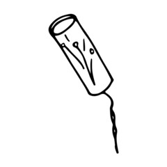 Vector isolated element with a picture of a firecracker with exploding elements. Hand-drawn in the style of doodles for design.