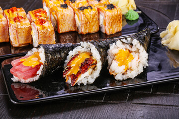 Japanese cuisine - sushi and roll set