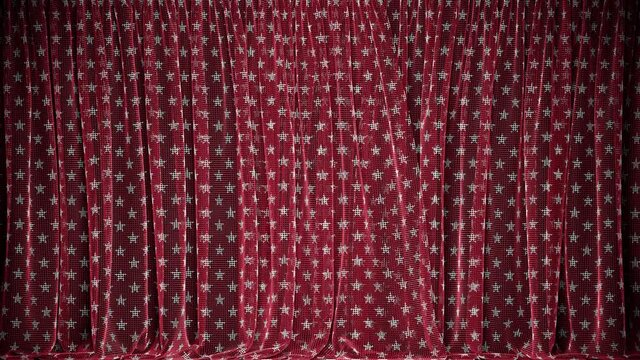 Realistic 3D animation of the stylish stars pattern red transparent fishnet curtain rendered in UHD with alpha matte