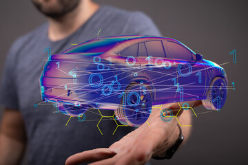 Autonomous car with HUD graphic of Navigation system driving
