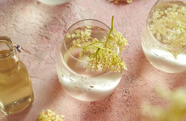 Herbal lemonade with fresh elder flowers - a wild edible plant