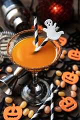 Halloween drink for party, selective focus