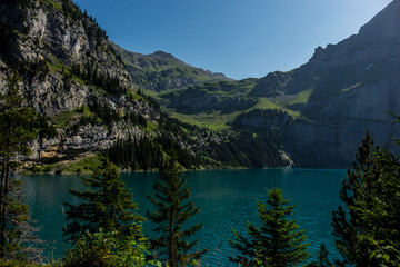 Fototapeta na wymiar Landscape view of the Swiss Alpes, shot near Kandersteg, Bern, Switzerland