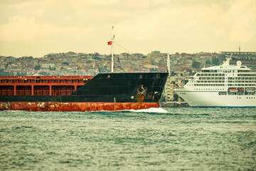 large tonnage ships navigating the strait