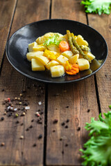 ragout potatoe vegetable stew   home stewed cooking food no meat meal snack on the table copy space food background rustic top view keto or paleo diet veggie vegan or vegetarian food