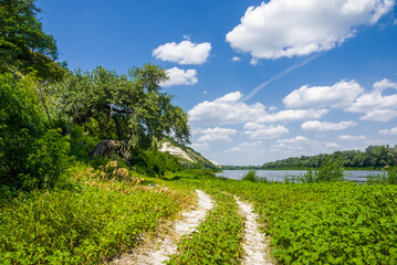 Country road along the river bank