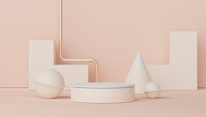 Abstract display podium with minimal geometric shapes design. 3d  rendering scene for mock up and product presentation. Pedestal platform for cosmetic advertise.