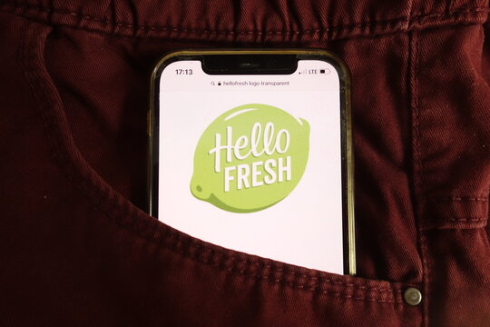 KONSKIE, POLAND - August 04, 2021: HelloFresh SE company logo on mobile phone