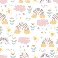 Cute rainbow seamless patterns. Creative childish print for fabric, wrapping, textile, wallpaper, apparel.