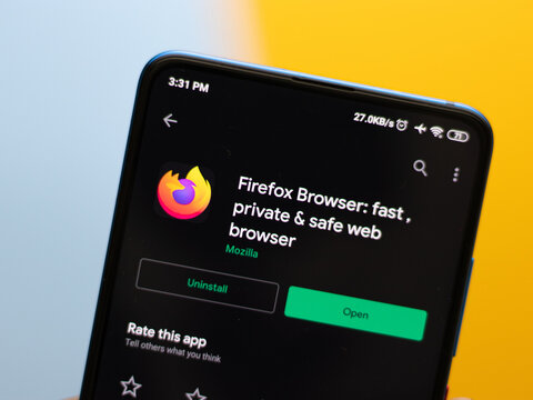 Assam, india - June 25, 2020 : Firefox a safe browser app.