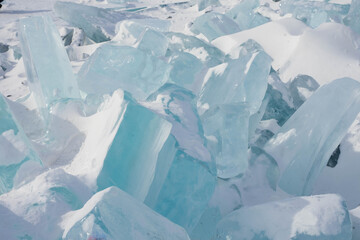 transparent blocks ice on the lake in the afternoon in the sun
