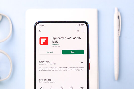 Assam, india - April 10, 2021 : Flipboard logo on phone screen stock image.