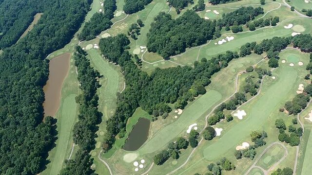 Aerial view of golf course and beautiful landscape in Lake Townsend, Greensboro, North Carolina, USA
