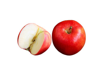 Fresh ripe red apple whole fruits with a slice isolated on white background
