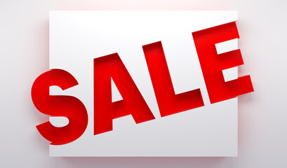 Red and white sale banner background. 3d render