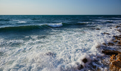 rocky coast of the black sea with waves