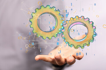 Business, Internet and technology concept. Business select gear icon on virtual screen/