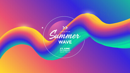 Electronic music fest summer wave poster. Abstract gradients waves music background. Gradient wavy form composition for flyer.