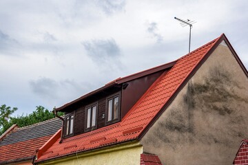 Facade  of an old residential building on the street of the city, the historical center of Poland