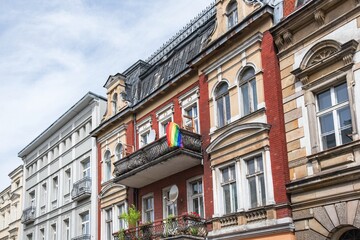 Fototapeta na wymiar Flag Rainbow on the balcony Pride community on LGBT people