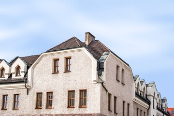 Facade  of an old residential building on the street of the city, the historical center of Poland