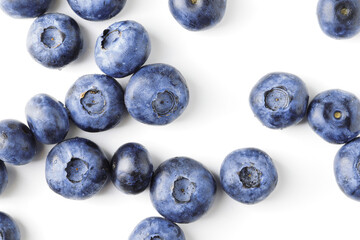 resh ripe blueberries isolated on white background