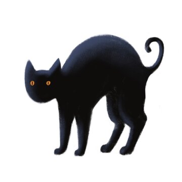 cute black cat, halloween illustration of funny character