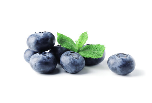 handful of fresh ripe blueberries isolated on white background