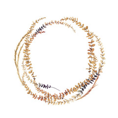 Floral autumn wreath, can be used as invitation card for wedding, birthday and other holiday and  summer background. Botanical art. Watercolor