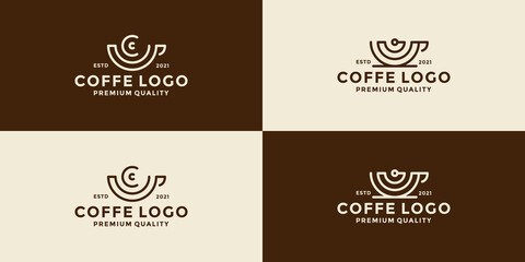 bundle coffee cup with wireless logo design badge retro style