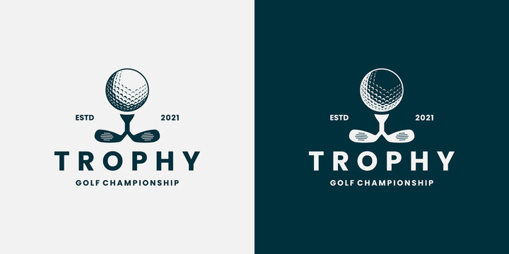 trophy golf championship logo design retro style