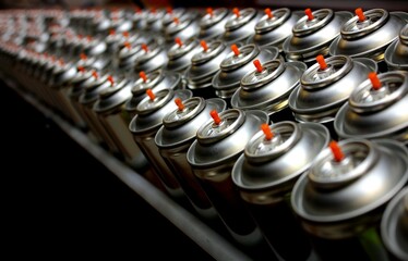 aerosol cans on factory belt