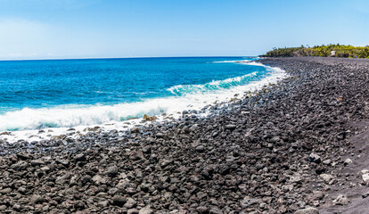 Fototapeta na wymiar The Newly Created Pohoiki Black Sand Beach, Isaac Hale Beach Park, Hawaii Island, Hawaii, USA