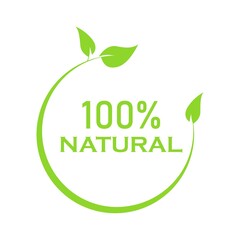 Natural leaf icon. 100% naturals vector image, illustration