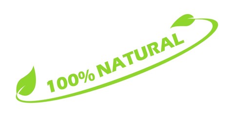 Natural leaf icon. 100% naturals vector image, illustration