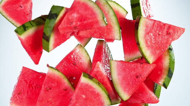 Super Slow Motion Shot of Flying Fresh Melon Cuts at 1000 fps.