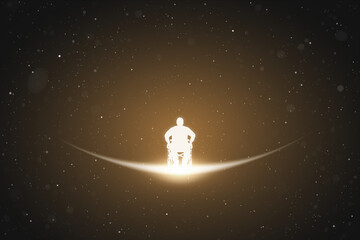 Man in wheelchair. Disabled man silhouette. Glowing outline in space