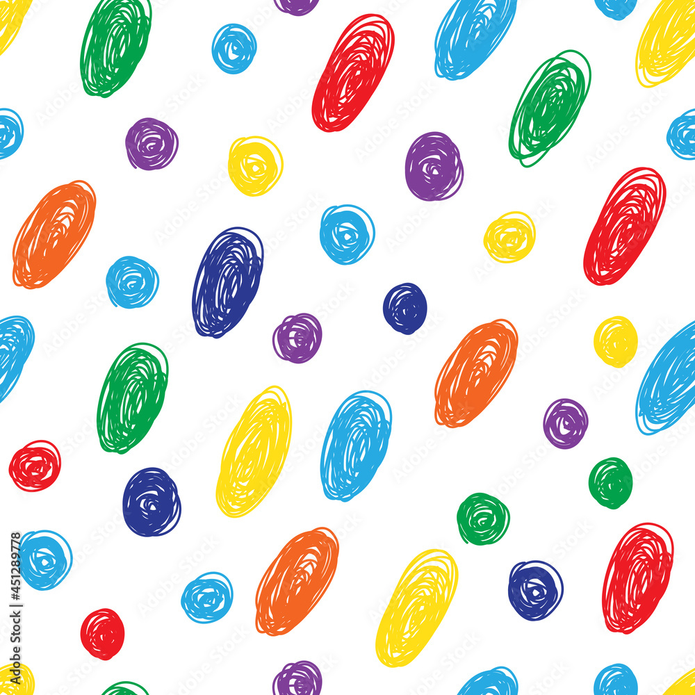 Wall mural childish pattern vector. vector seamless pattern with ink circle textures. hand drawn colorful art f