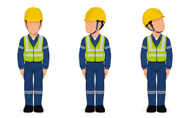 set of industrial workers in the position of sanding attention.