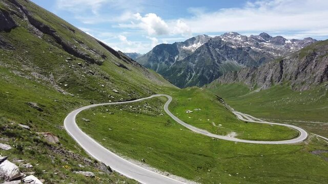 Scenic sight near the mountain pass Colle dell'Agnello, Piedmont, between Italy and France.