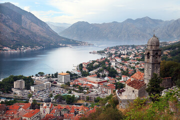 Naklejka na ściany i meble View of Kotor Old Town from Kotor Fortress in Kotor, Montenegro. Kotor is part of the UNESCO World Heritage Site.