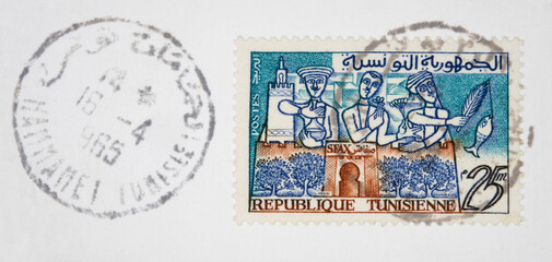vintage retro alt old briefmarke stamp gestempelt used frankiert gebraucht tunesia tunesien...